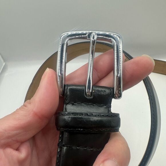 Cole Haan Men’s Black Leather Belt with Silver Buckle Size 38 - Picture 2 of 7